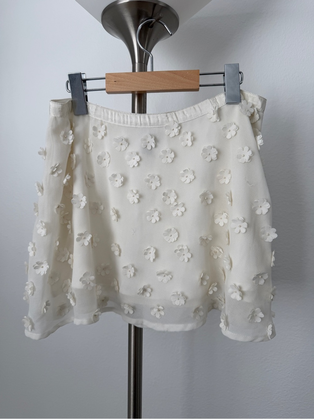 Forever 21 Ivory Mini Skirt with 3D Flower Appliqués
